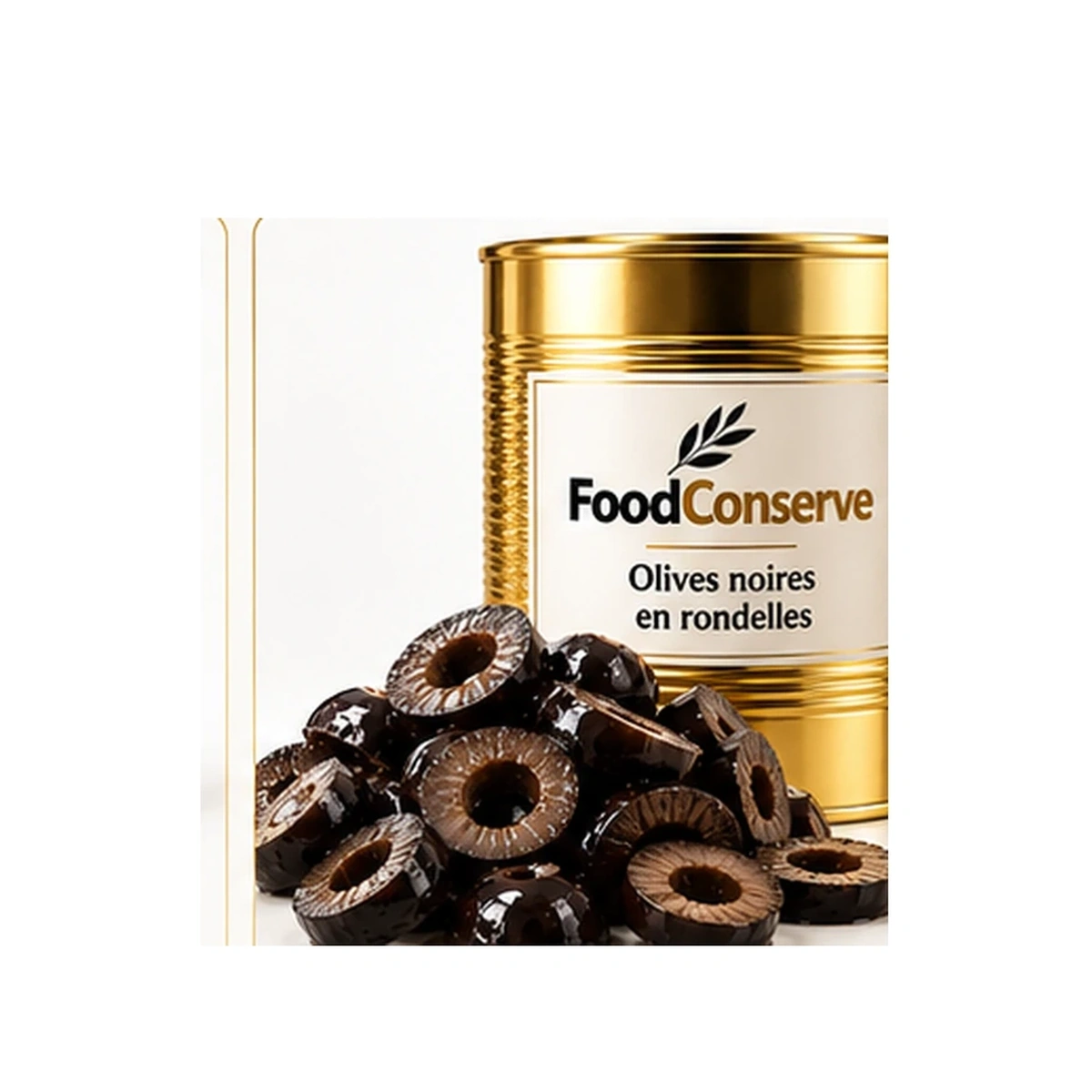 Boîte dorée FoodConserve : Olives noires en rondelles