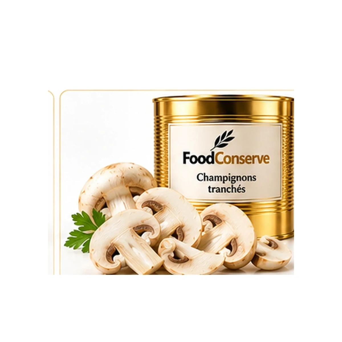 Boîte dorée FoodConserve : Champignons tranchés