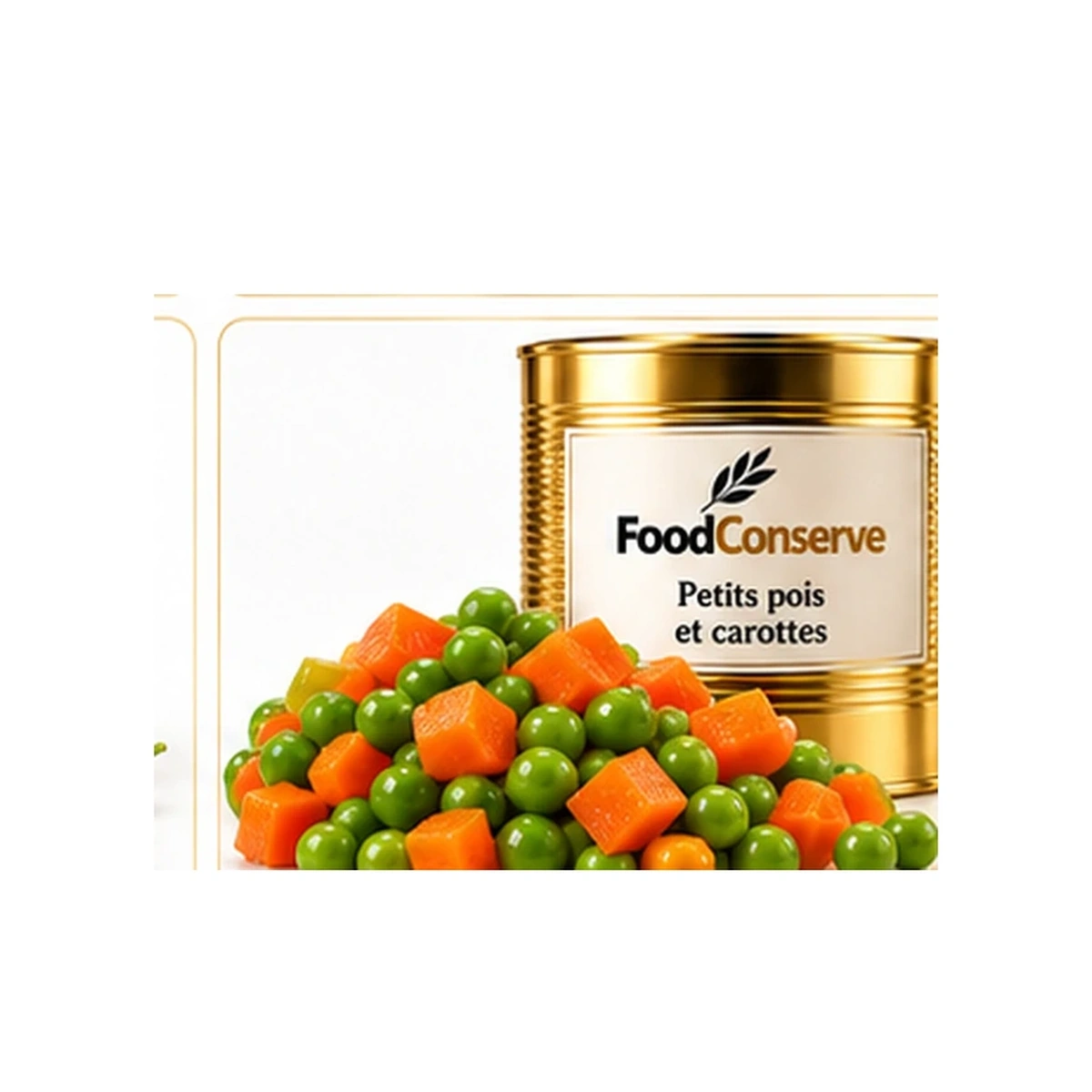 Boîte dorée FoodConserve : Petits pois et carottes