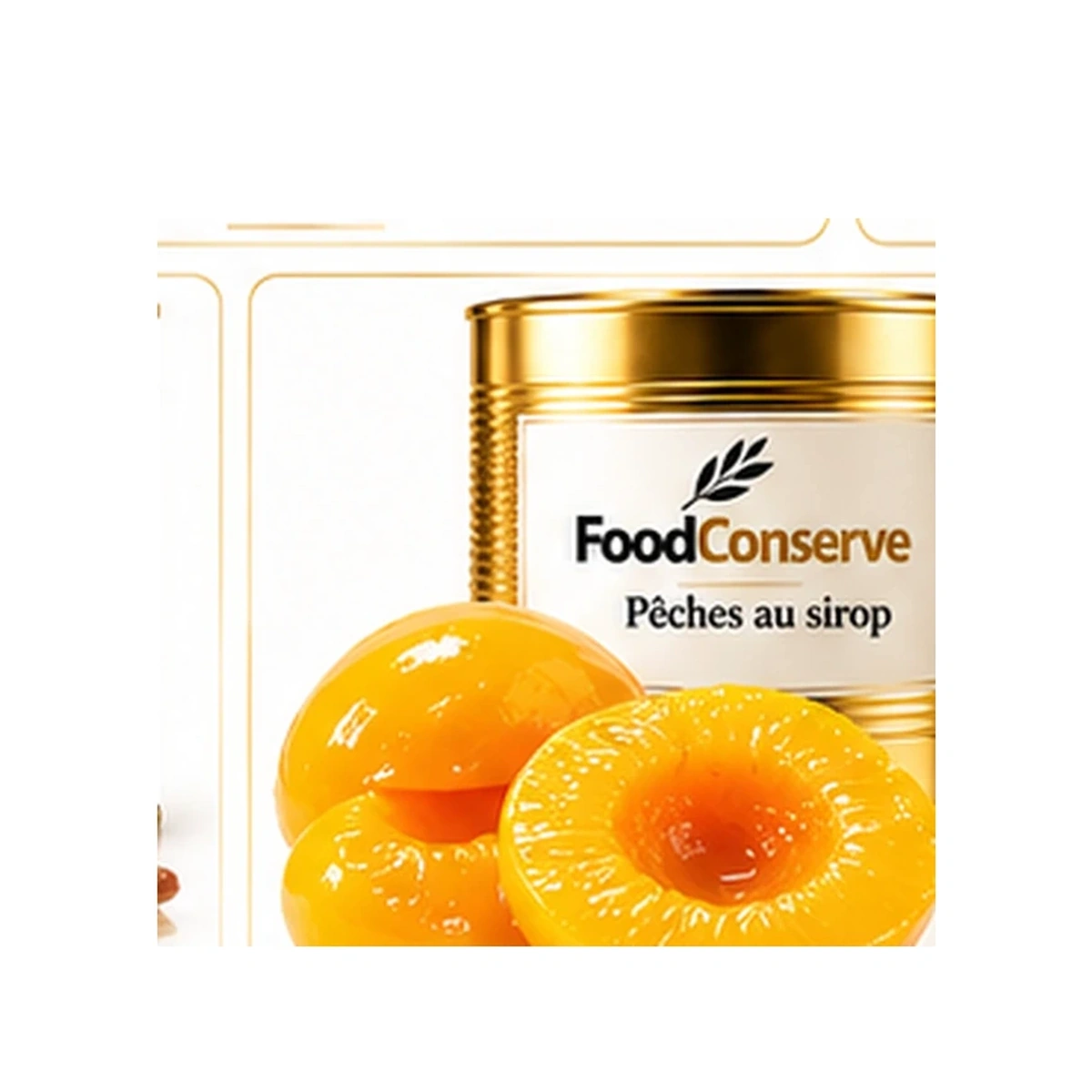 Boîte dorée FoodConserve : Pêches au sirop